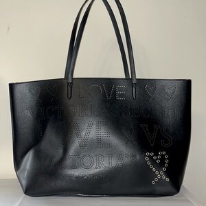 NWOT Black Victoria’s Secret studded tote bag, gold interior, wide open space